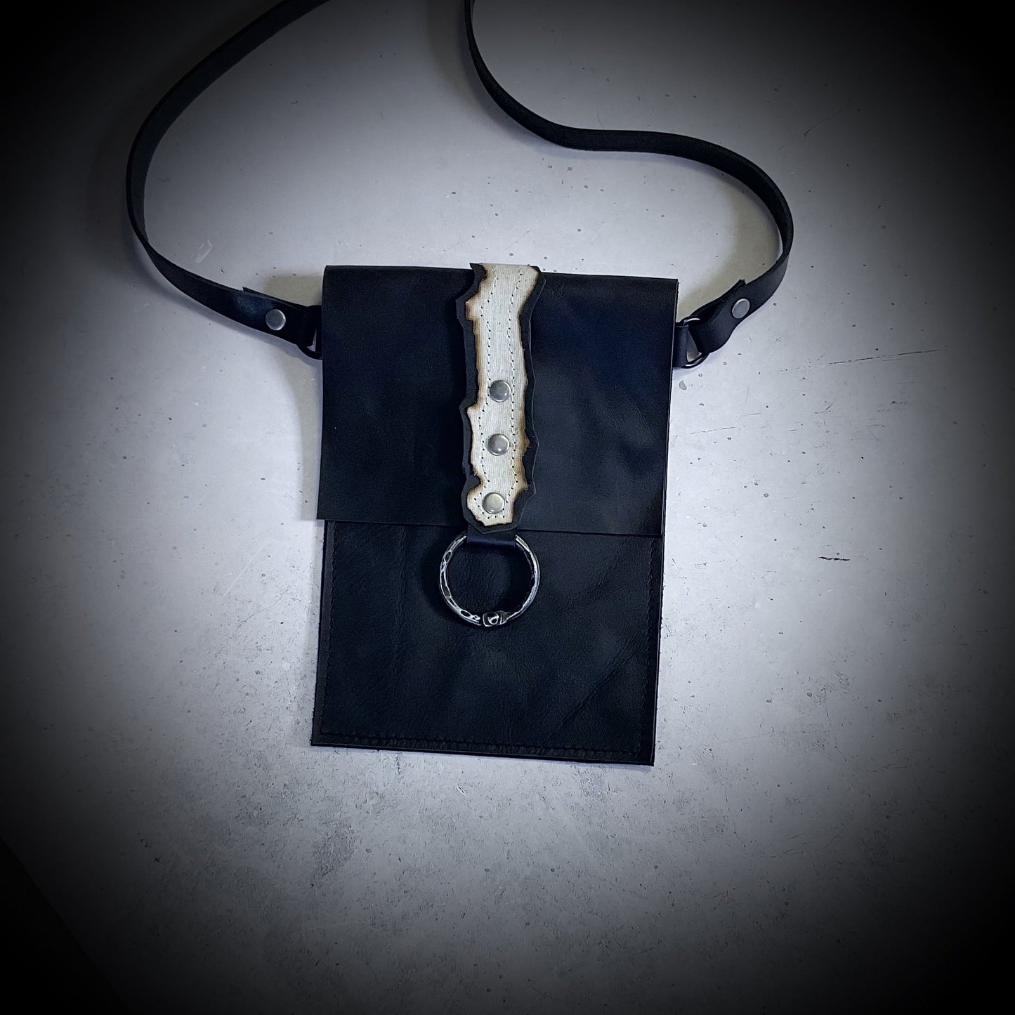 ‘Elle’ Black Leather Phone Satchel - Fire