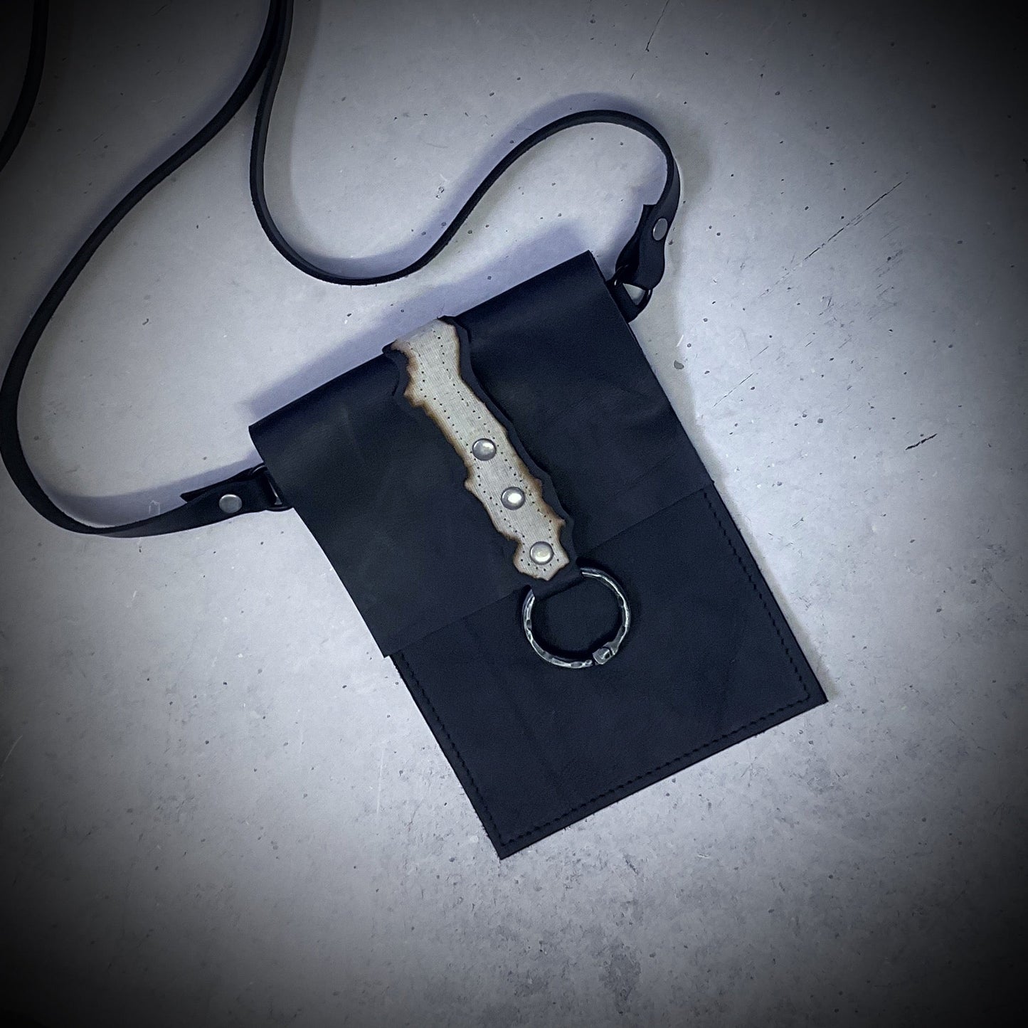 ‘Elle’ Black Leather Phone Satchel - Fire