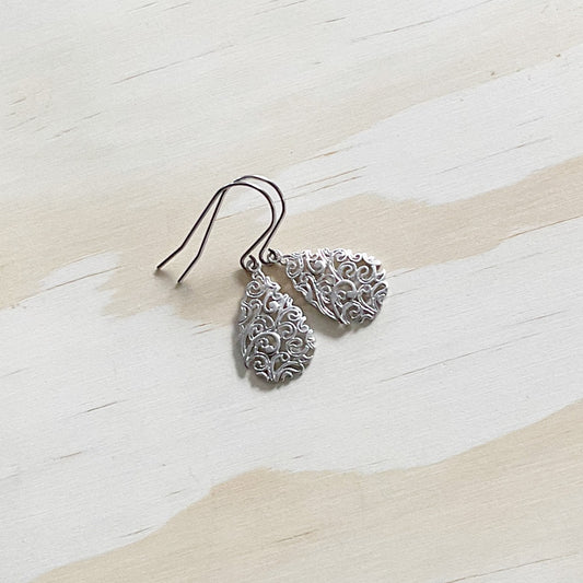Curled Tear Drop Earring Set - Platinum Silver