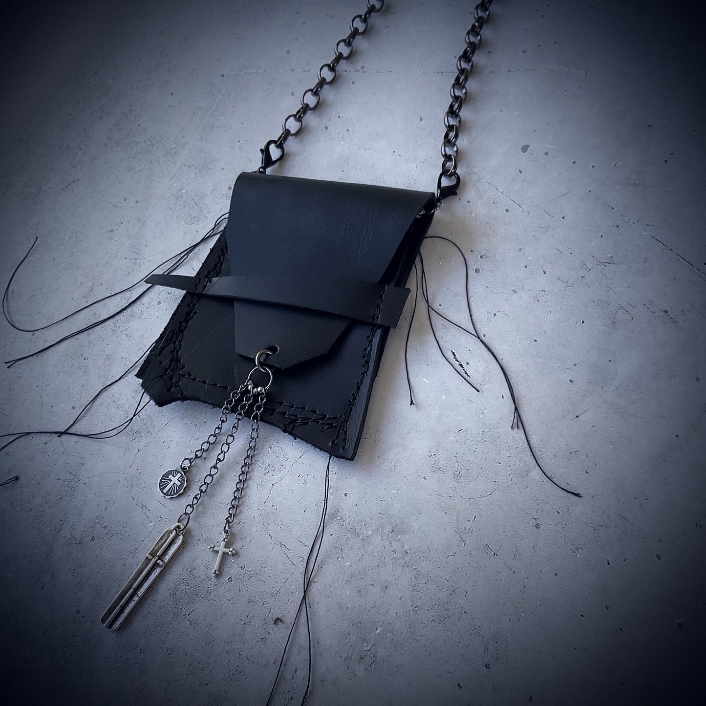 Raw Organic Threads Leather Neck Pouch