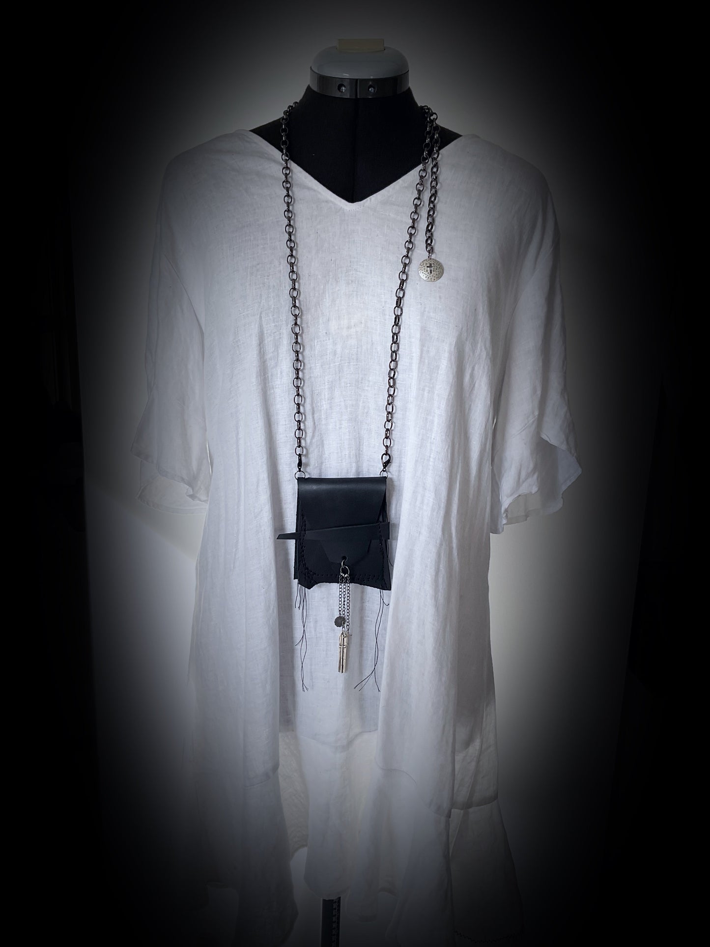 Raw Organic Threads Leather Neck Pouch