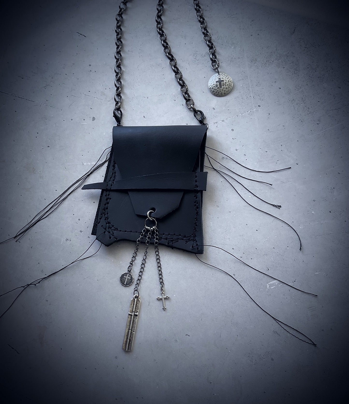 Raw Organic Threads Leather Neck Pouch