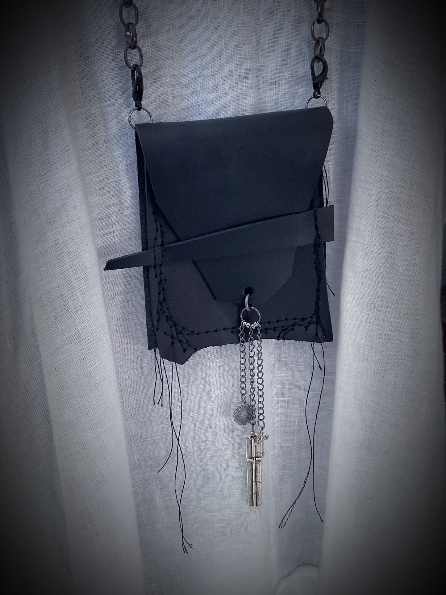 Raw Organic Threads Leather Neck Pouch