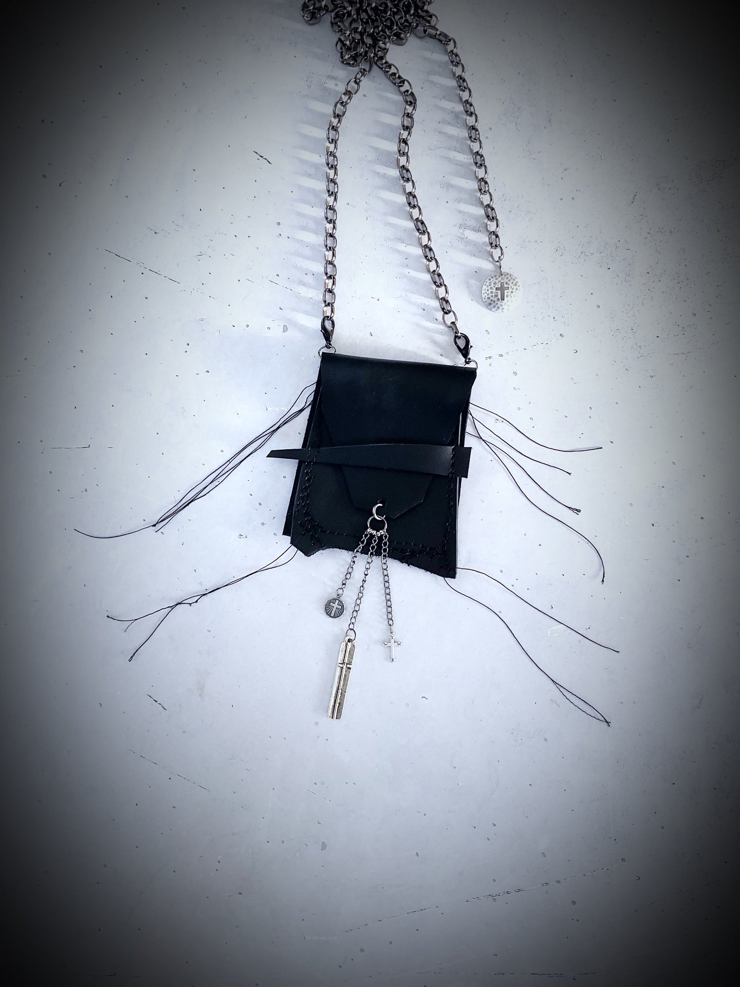 Raw Organic Threads Leather Neck Pouch