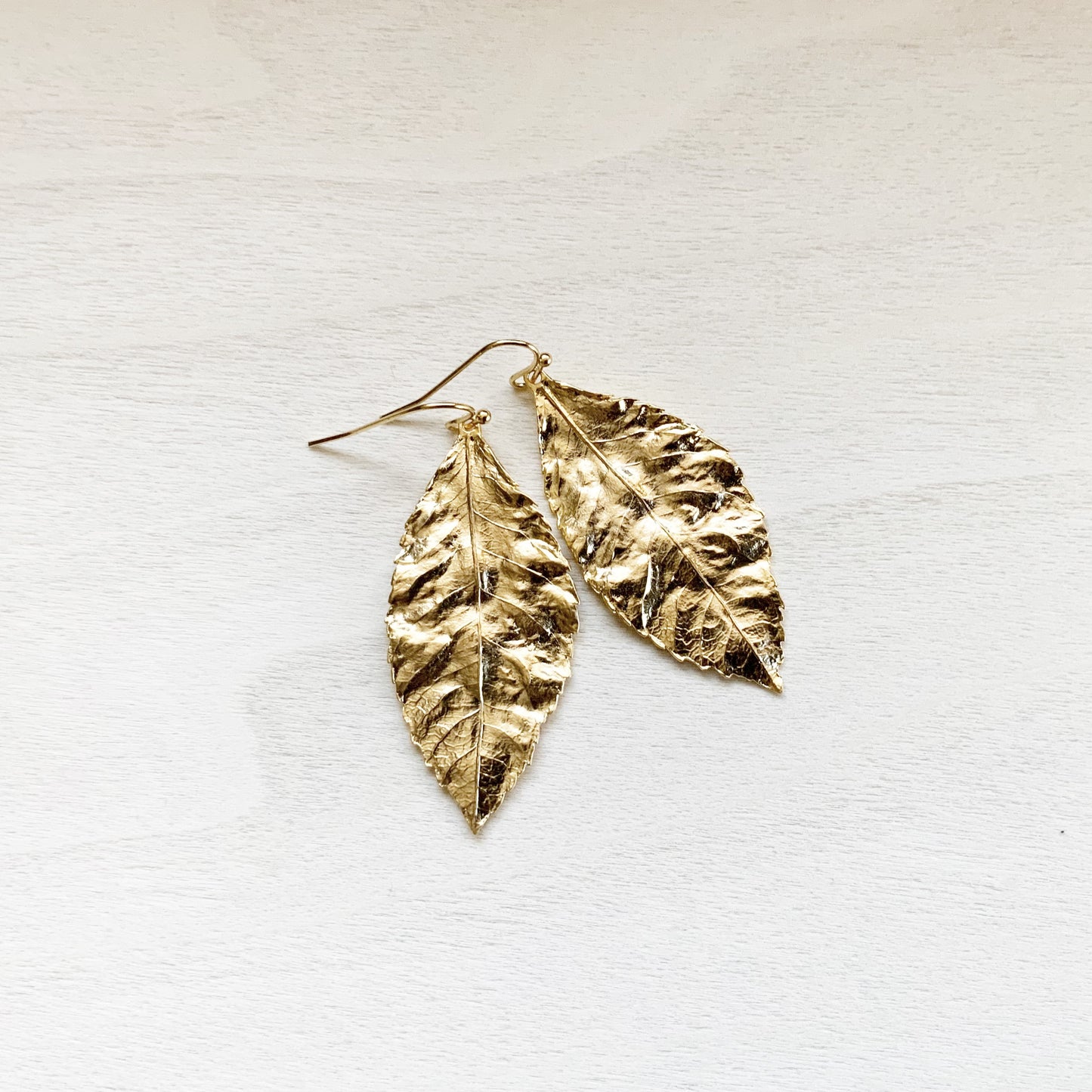 Crumpled Leaf Gold Earring Set