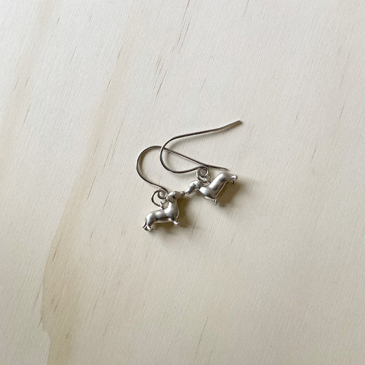 ‘Schnitzel Von Crumb’ Dachshund Earring Set - Platinum Silver - The Sister Label