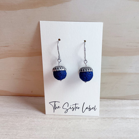 Royal Blue Lava Rock Vintage Acorn Earring Set