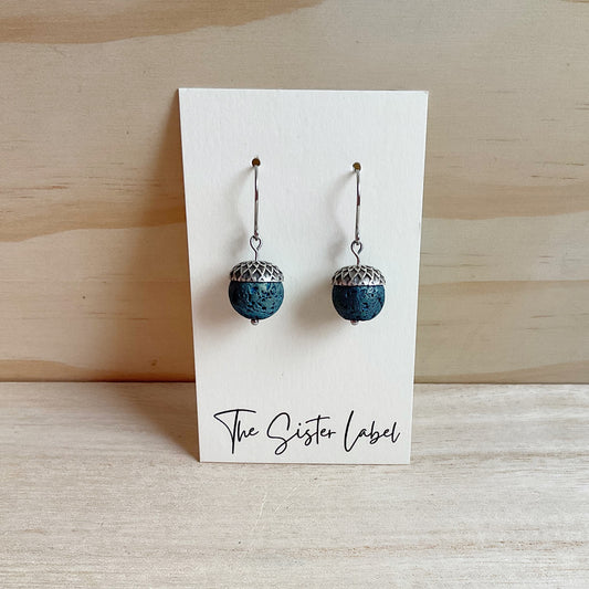 Multicoloured Green / Blue Lava Rock Vintage Acorn Earring Set