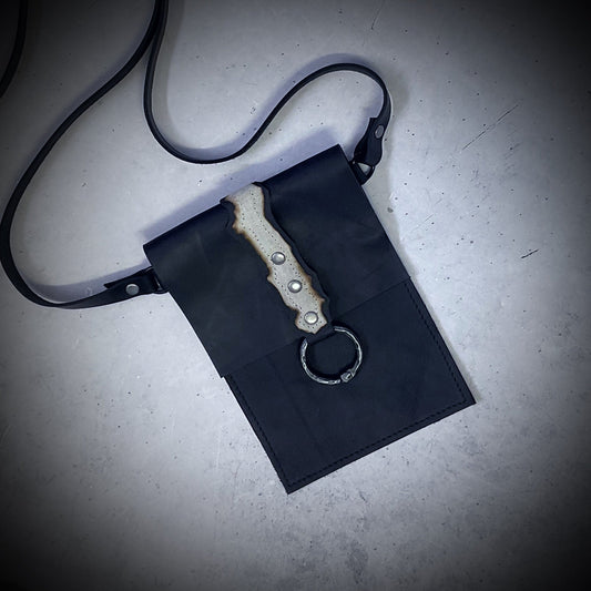 ‘Elle’ Black Leather Phone Satchel - Fire
