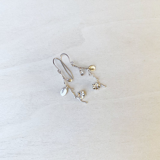 Floral Branches Earring Set - Platinum Silver