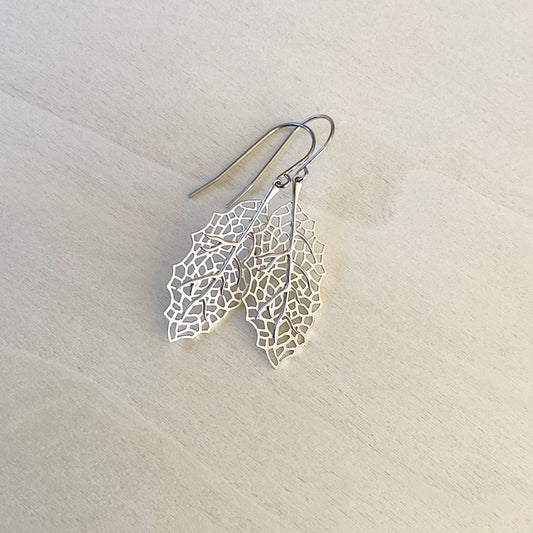 Filigree Leaves Earring Set - Platinum Silver