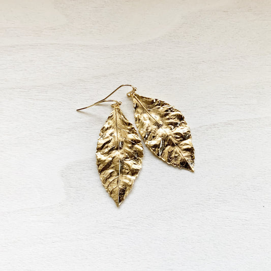 Crumpled Leaf Gold Earring Set