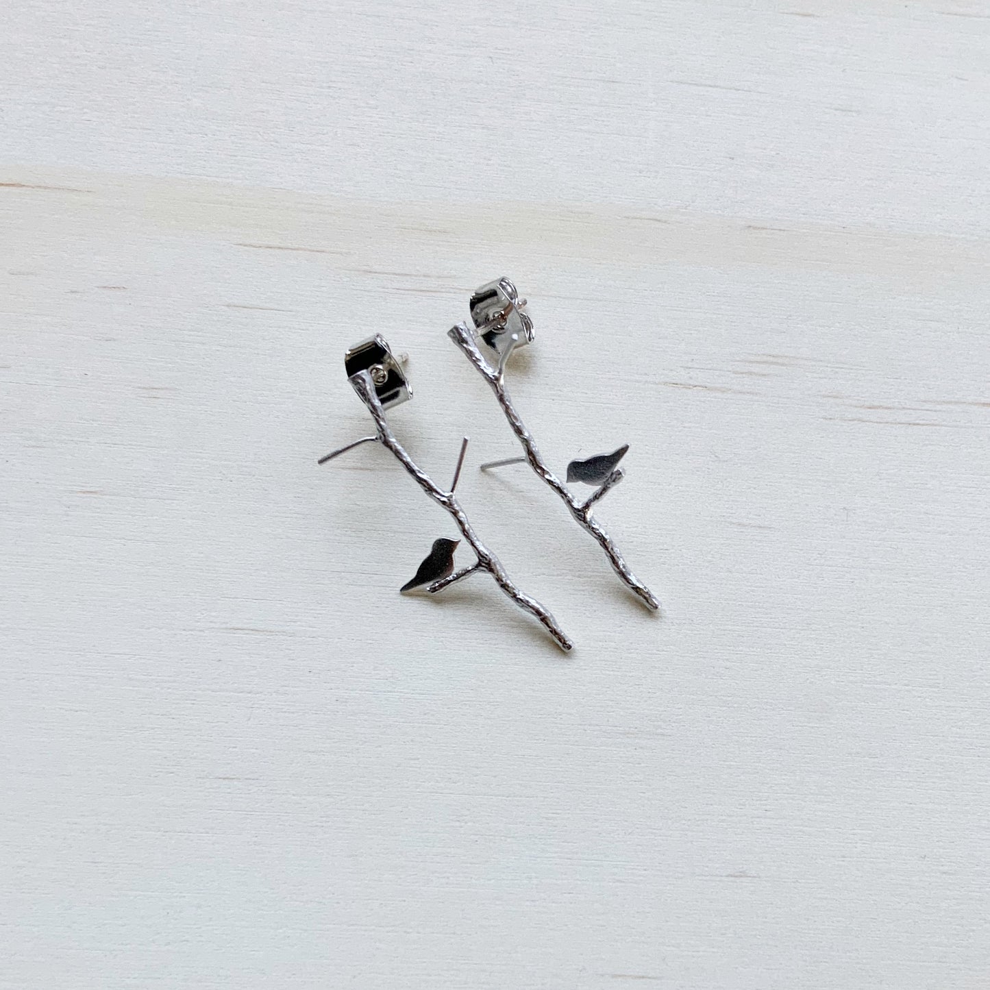 ‘Twig & Swallow’ Bird Stud Earring Set - Platinum Silver - The Sister Label
