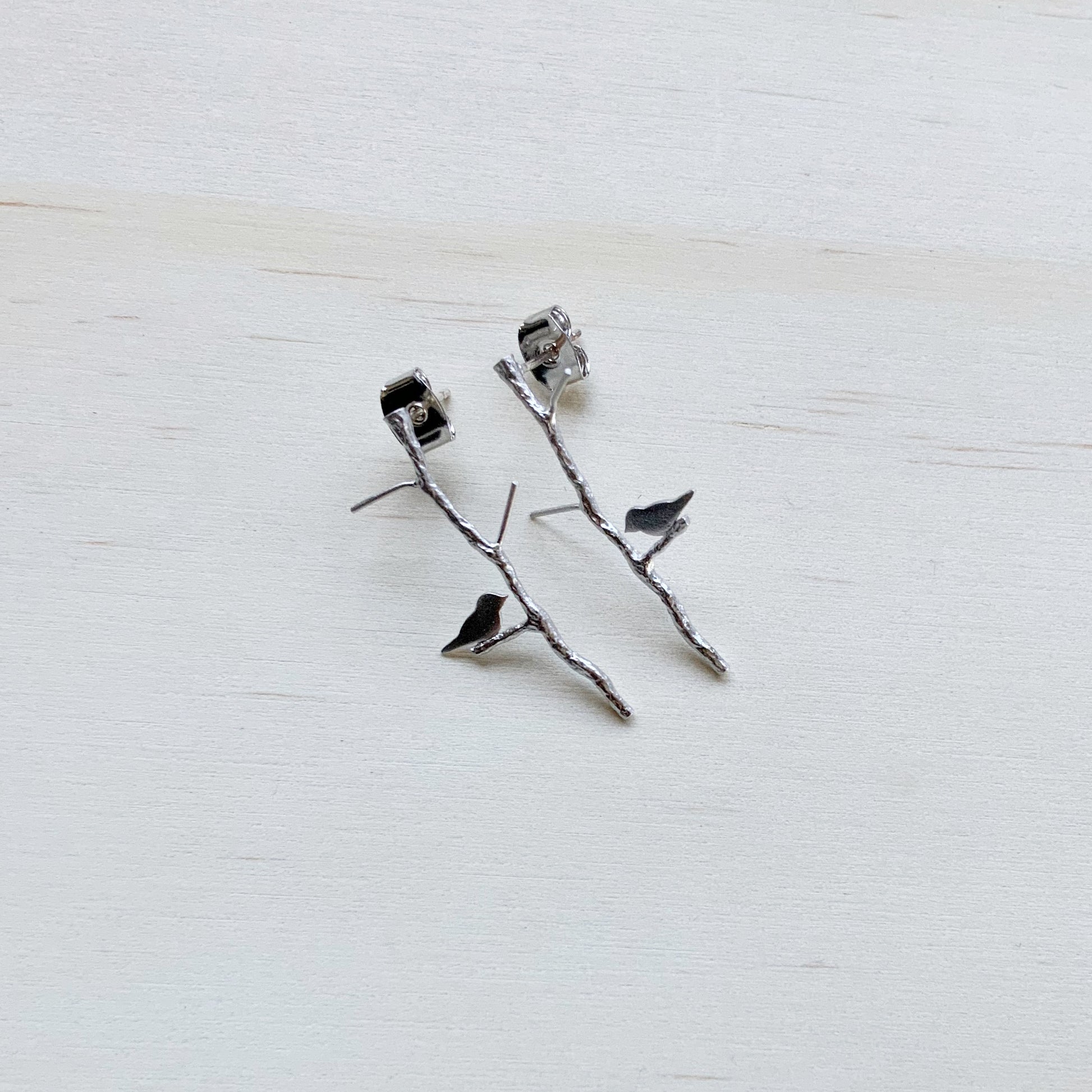 ‘Twig & Swallow’ Bird Stud Earring Set - Platinum Silver - The Sister Label