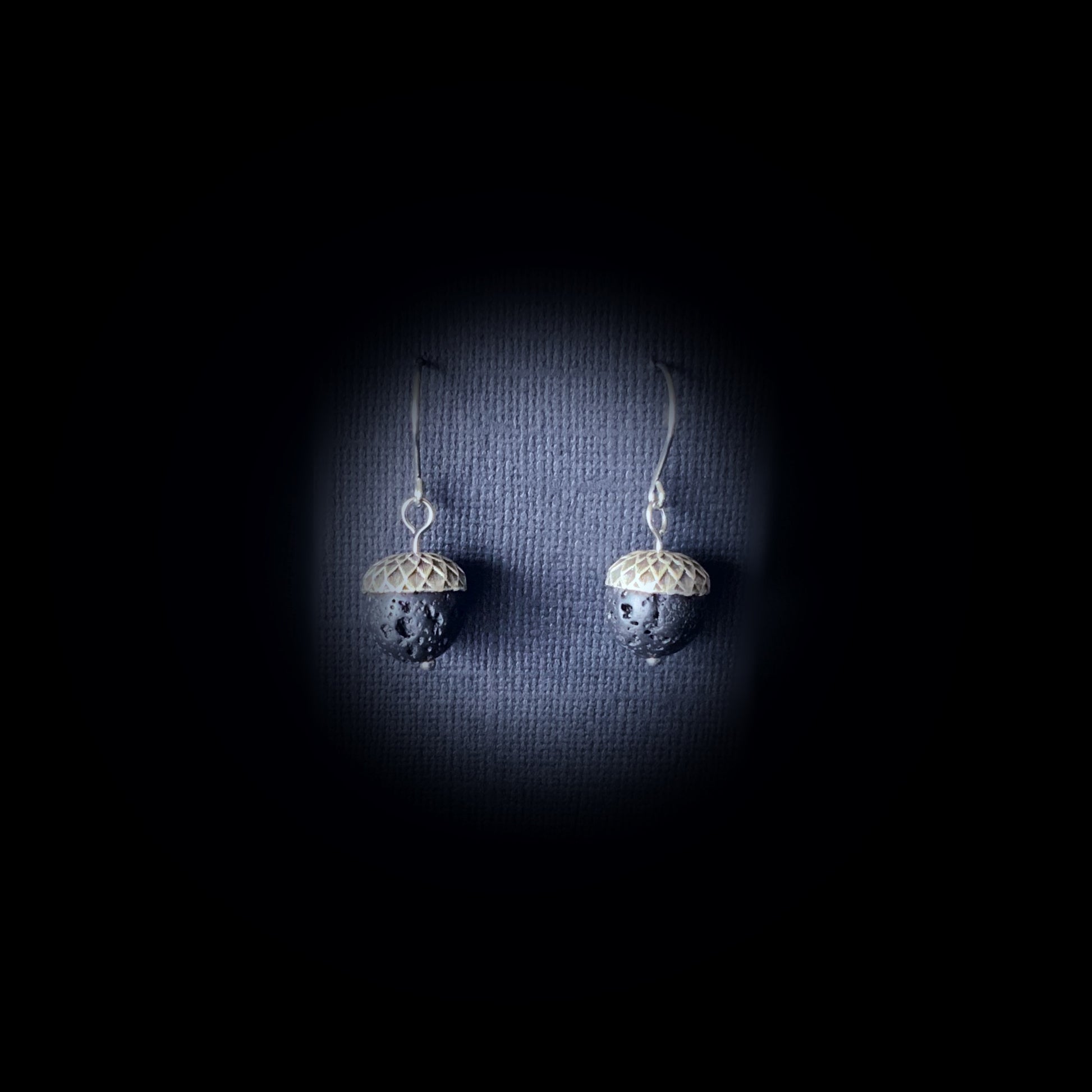 Black Lava Rock Vintage Acorn Earring Set - The Sister Label