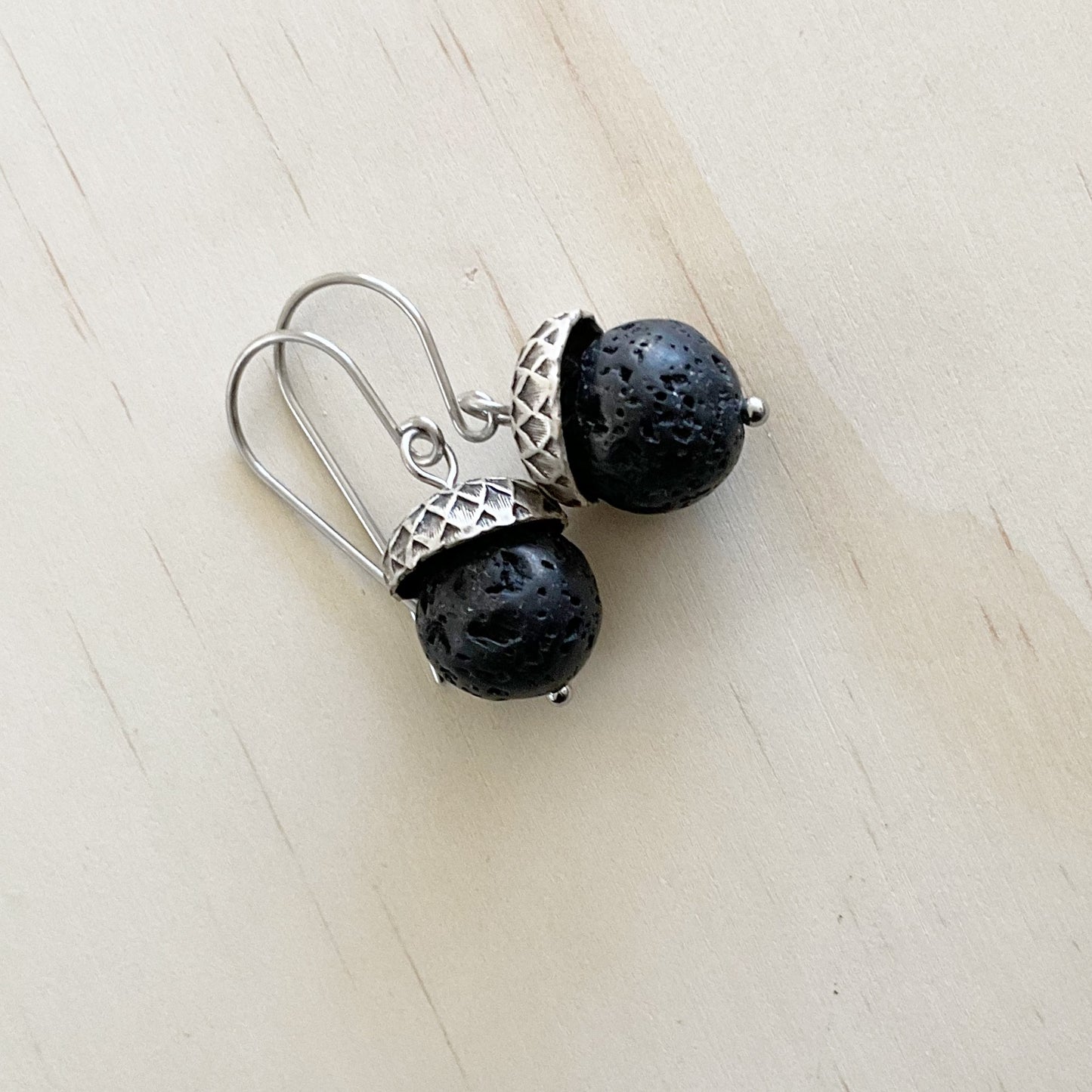 Black Lava Rock Vintage Acorn Earring Set - The Sister Label