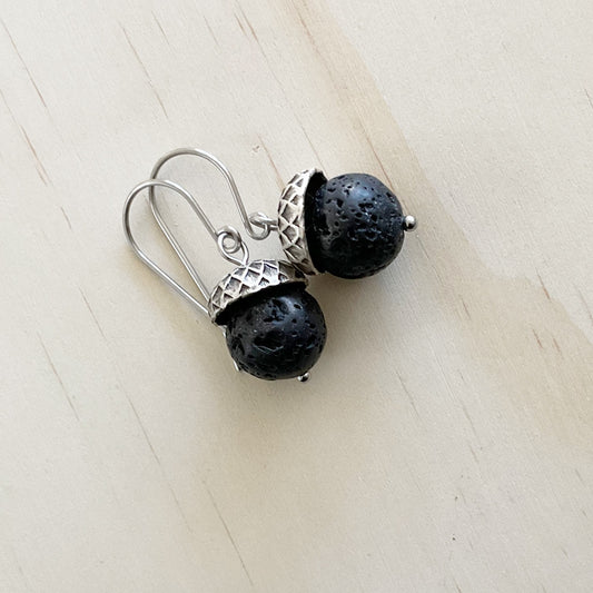 Black Lava Rock Vintage Acorn Earring Set - The Sister Label