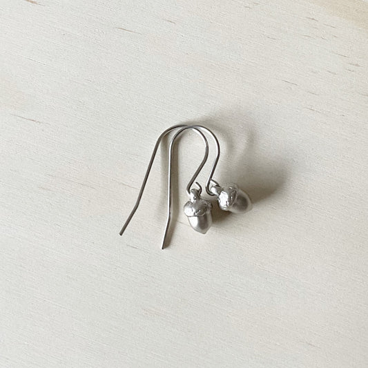Teeny Tiny Acorn Earring Set - Platinum Silver - The Sister Label